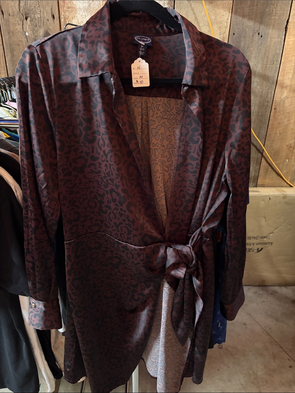 Satin Leopard Wrap Robe in Deep Chocolate Brown - Women